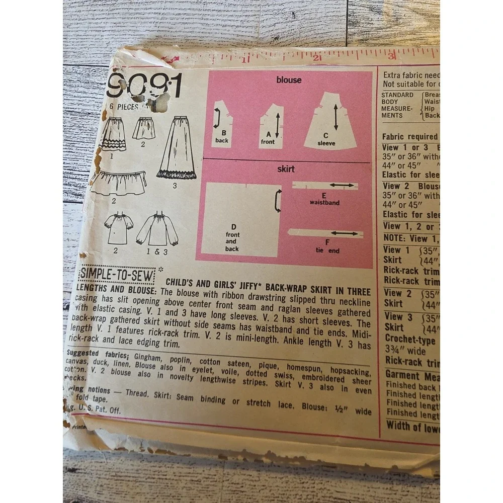 Simplicity 9091 Girls Skirt and Blouse Sewing Pattern Size 10